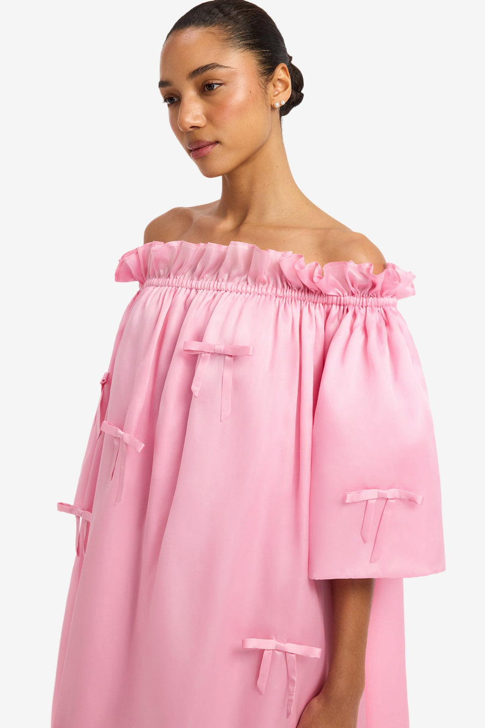Liana Bow Off Shoulder Maxi Dress - Pink Dress Maxi