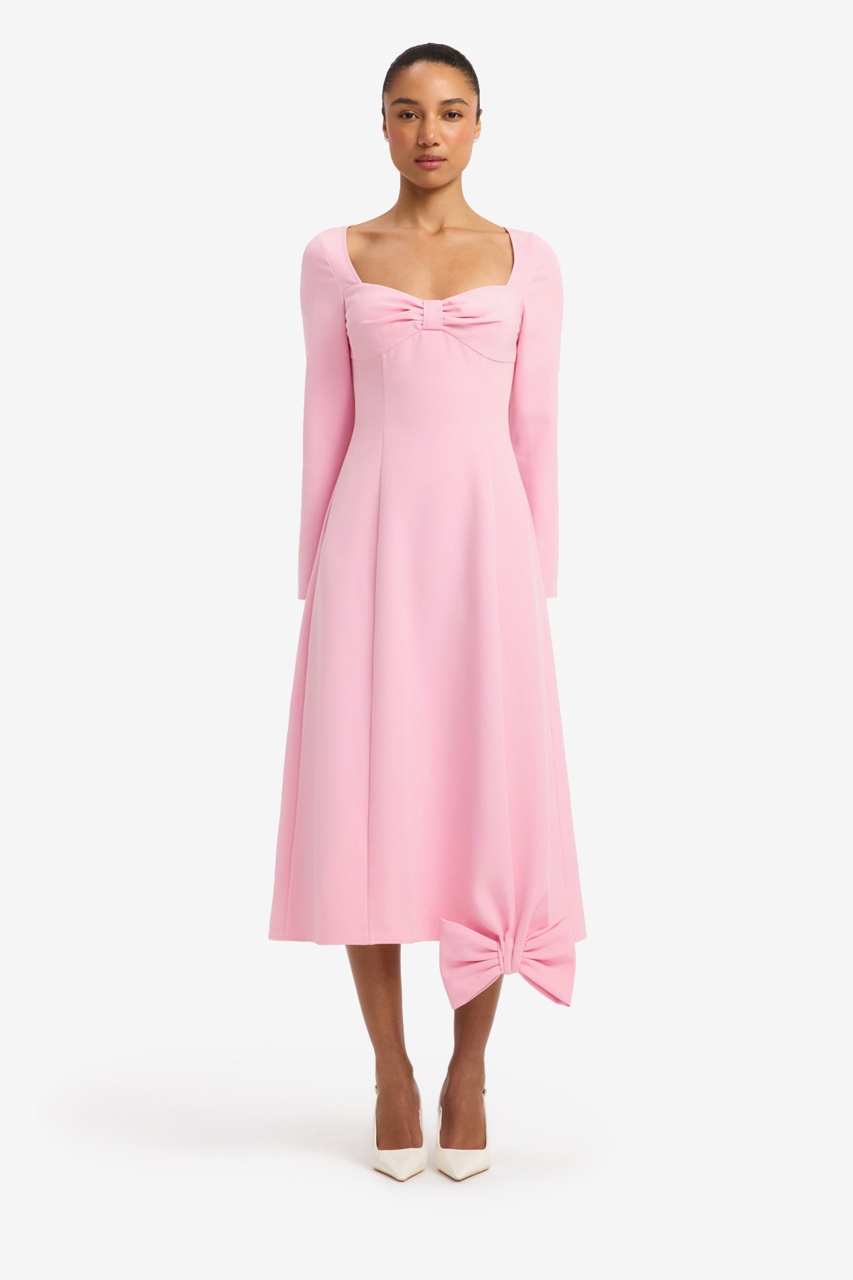 Erika Twist Bodice Bow Midi Dress - Pink – LEO LIN