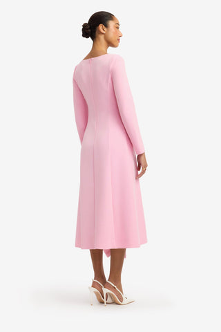 Erika Twist Bodice Bow Midi Dress - Pink Dress Midi