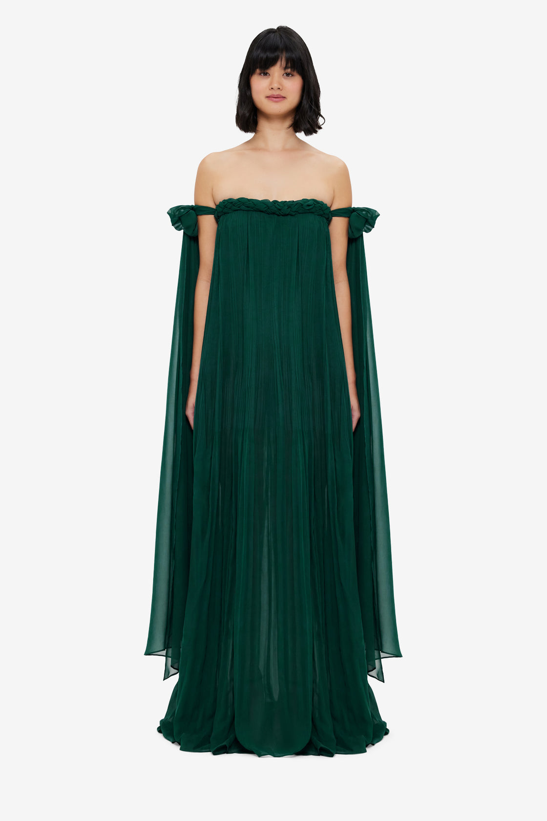 Exclusive LEO LIN Camilla Draped Floor Length Dress - Emerald