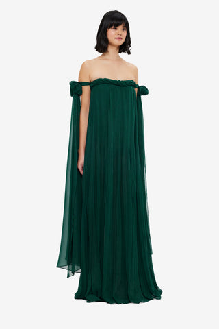 Exclusive LEO LIN Camilla Draped Floor Length Dress - Emerald