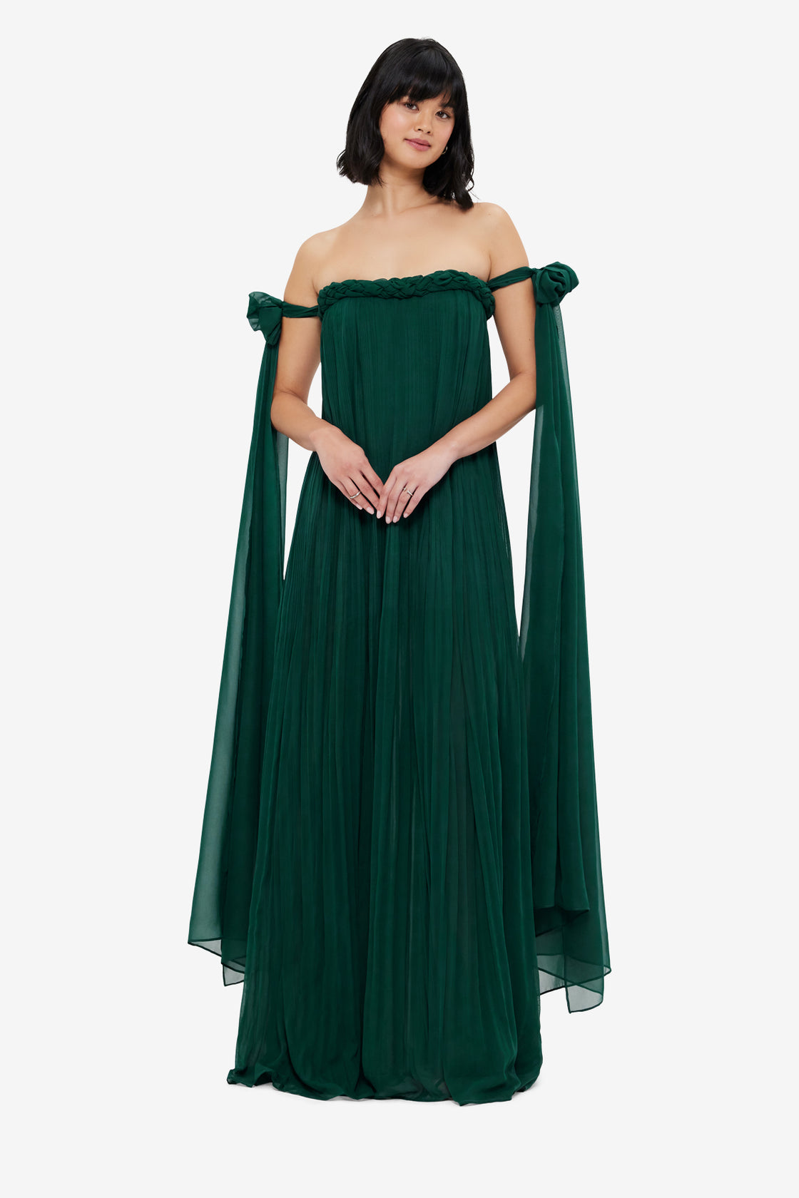 Exclusive LEO LIN Camilla Draped Floor Length Dress - Emerald
