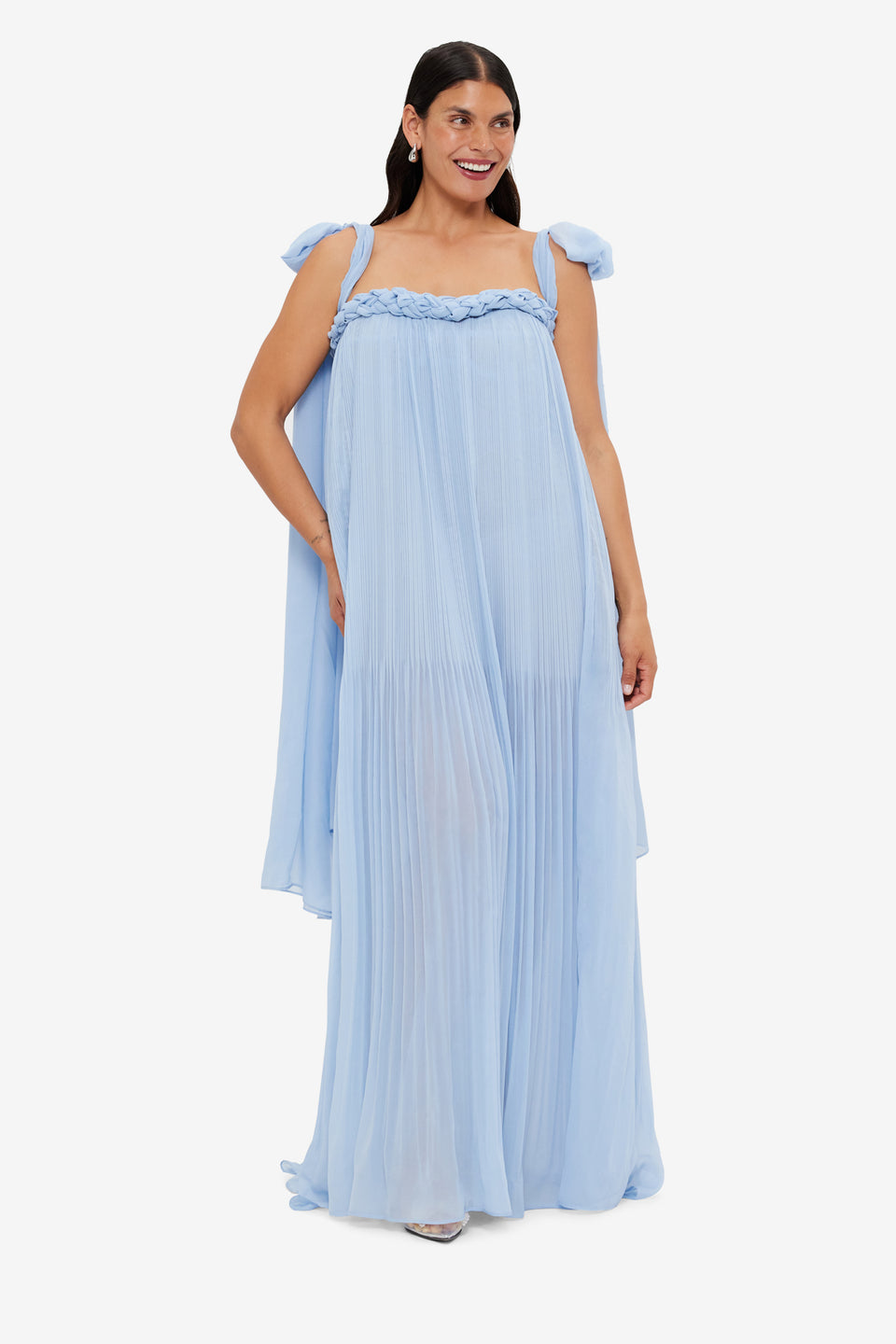 Exclusive LEO LIN Camilla Draped Floor Length Dress - Sky Blue