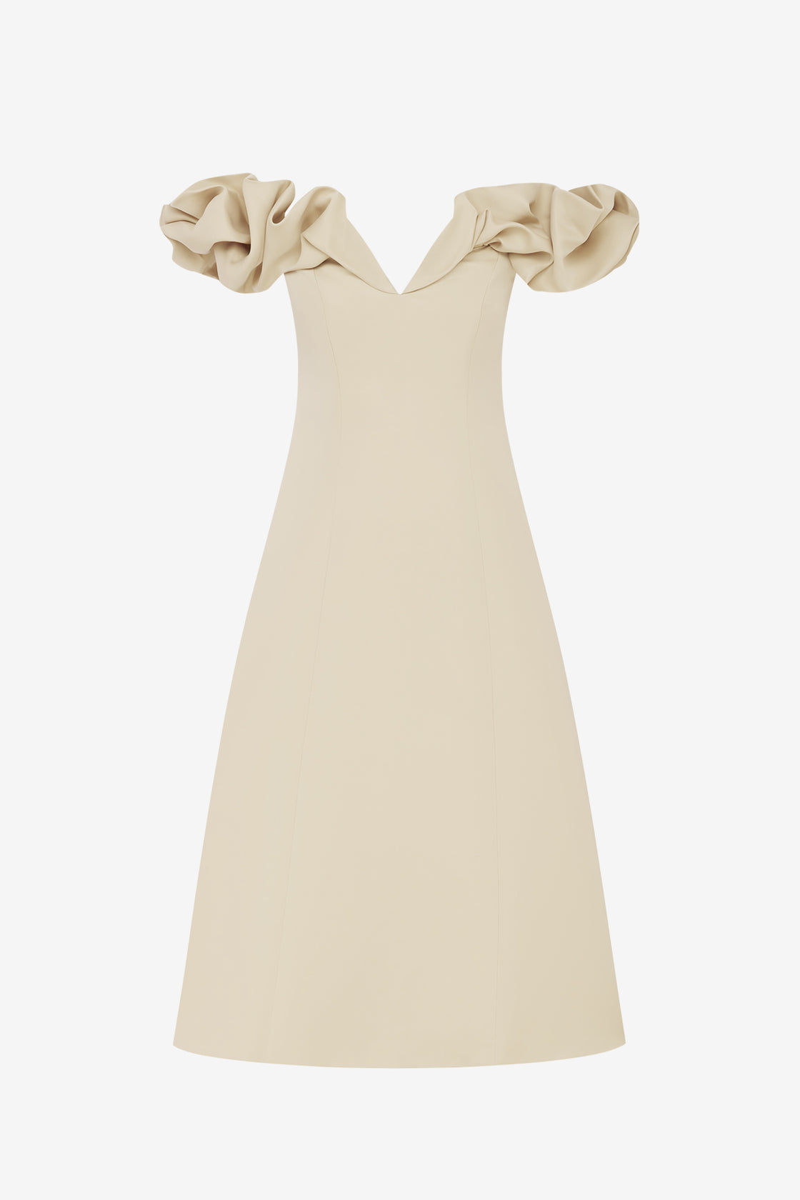 Exclusive LEO LIN Annie Off Shoulder Frill Midi Dress - Champagne
