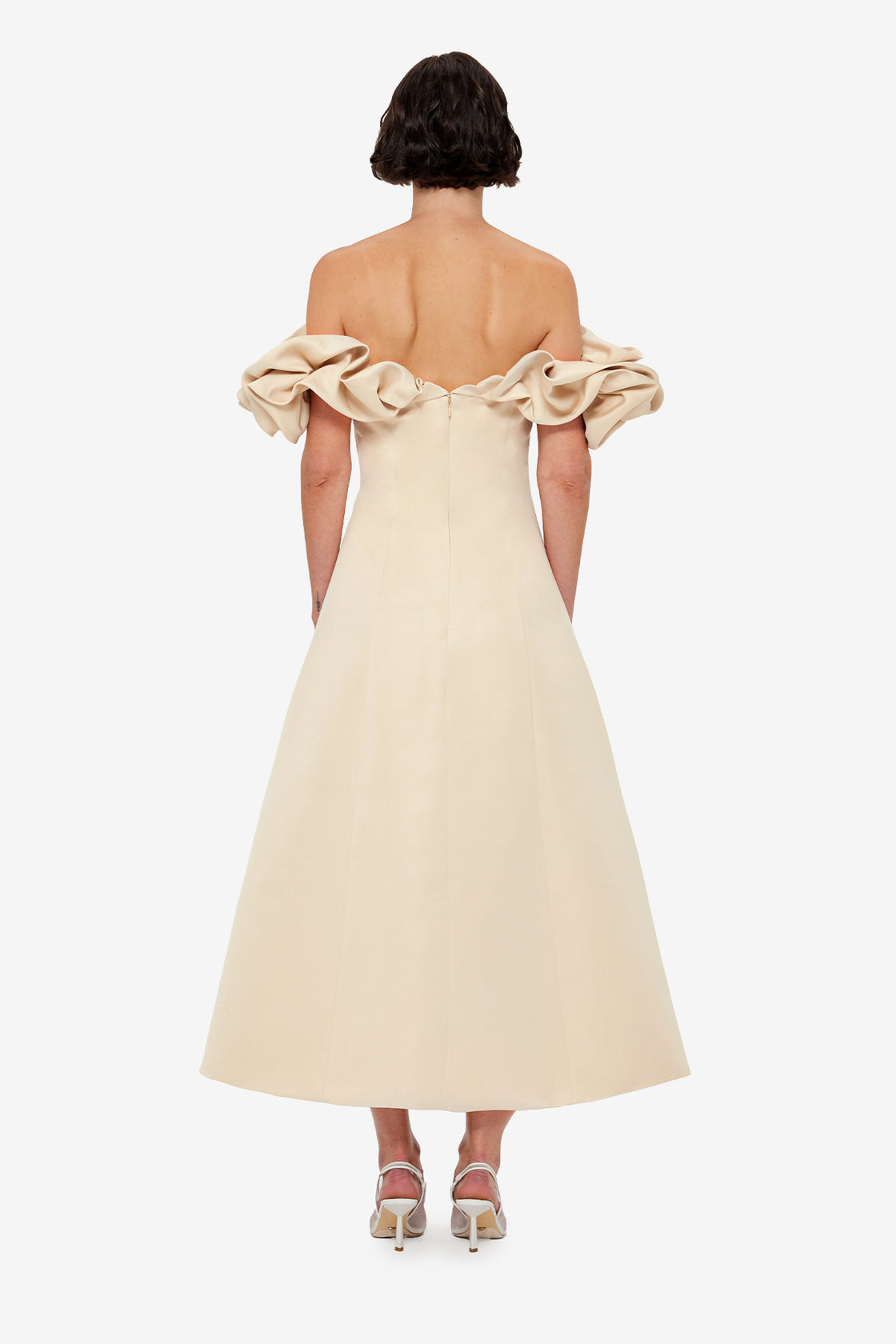 Exclusive LEO LIN Annie Off Shoulder Frill Midi Dress - Champagne
