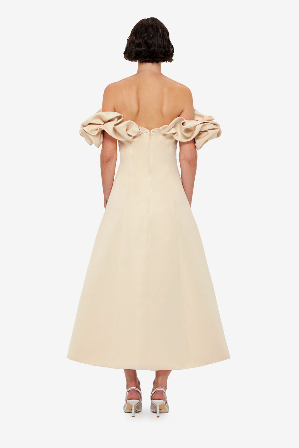 Exclusive LEO LIN Annie Off Shoulder Frill Midi Dress - Champagne