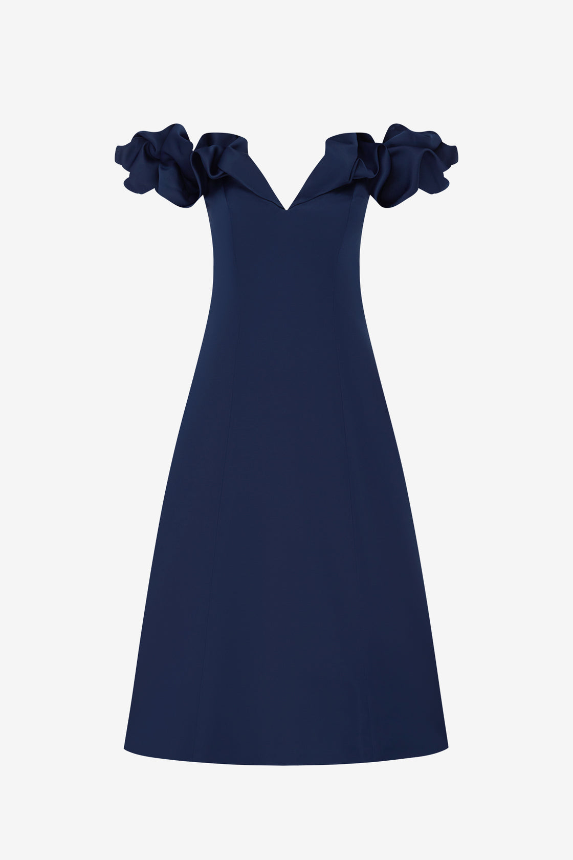 Exclusive LEO LIN Annie Off Shoulder Frill Midi Dress - Navy