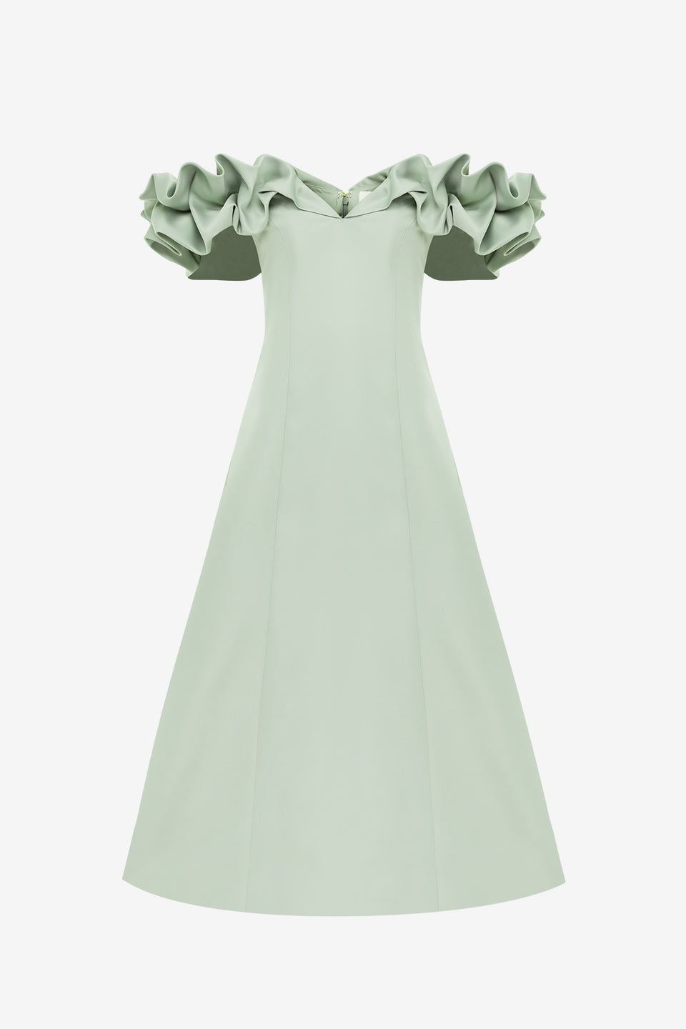 Exclusive LEO LIN Annie Off Shoulder Frill Midi Dress - Sage