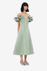 Annie Off Shoulder Frill Midi Dress - Sage Dress Midi