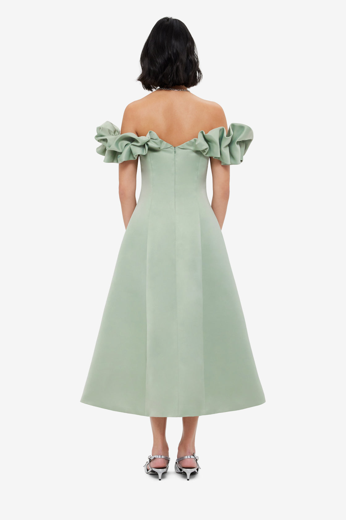 Exclusive LEO LIN Annie Off Shoulder Frill Midi Dress - Sage