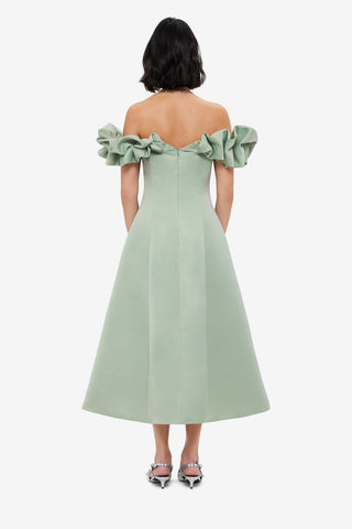 Exclusive LEO LIN Annie Off Shoulder Frill Midi Dress - Sage