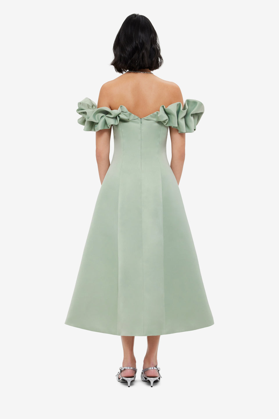 Exclusive LEO LIN Annie Off Shoulder Frill Midi Dress - Sage