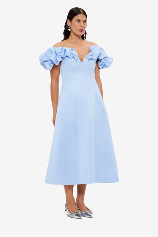 Exclusive LEO LIN Annie Off Shoulder Frill Midi Dress - Sky Blue