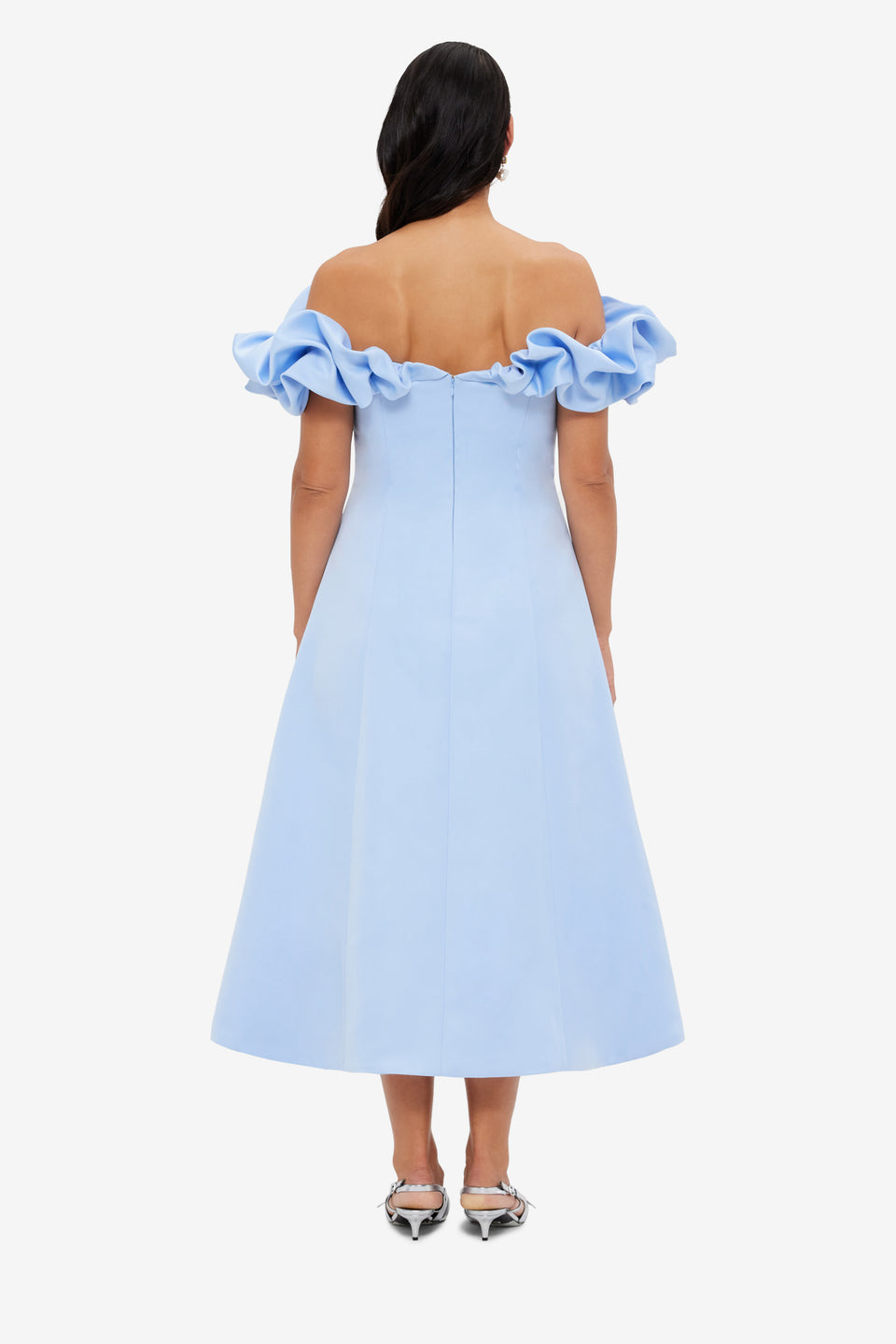 Exclusive LEO LIN Annie Off Shoulder Frill Midi Dress - Sky Blue