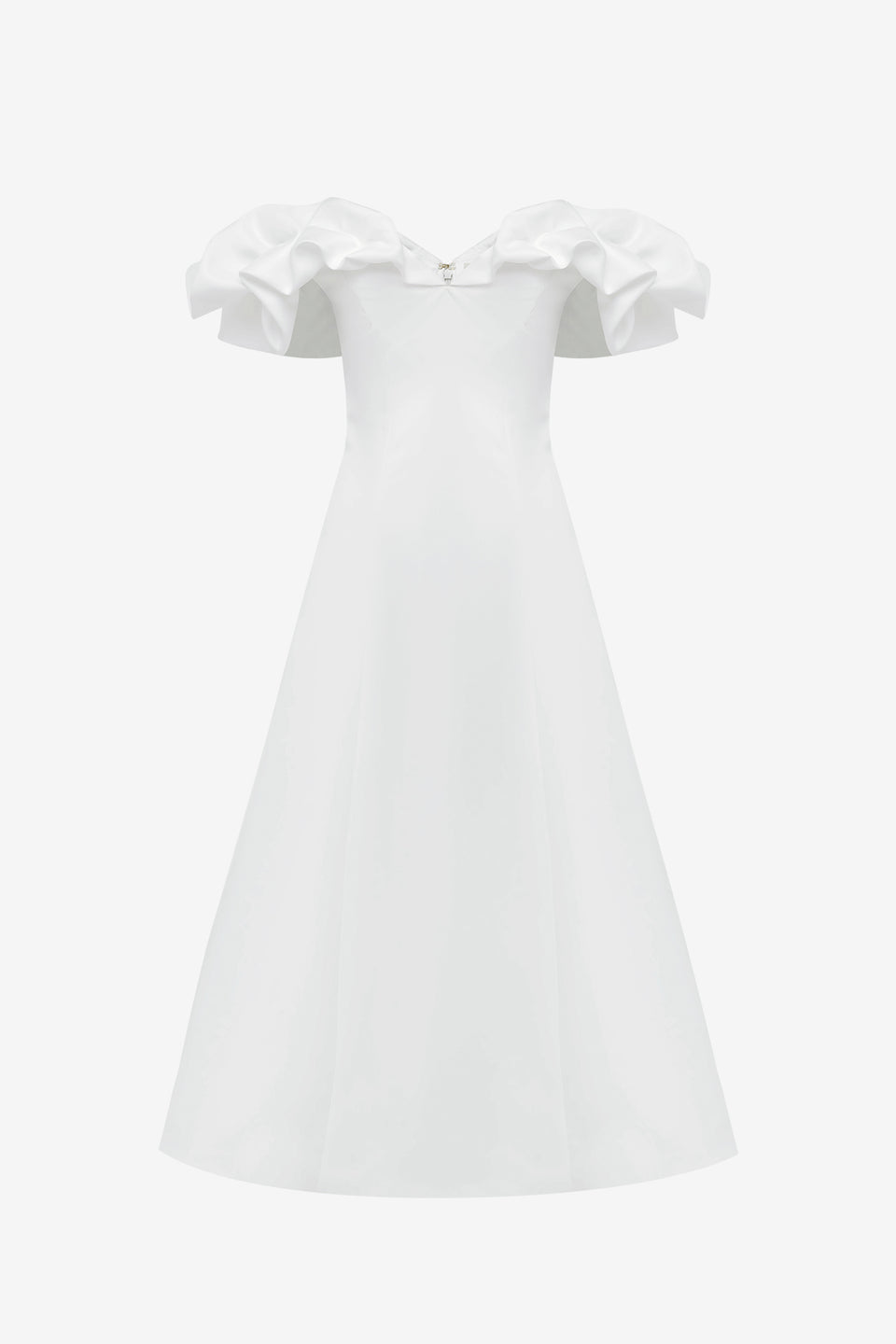 Exclusive LEO LIN Annie Off Shoulder Frill Midi Dress - Snow