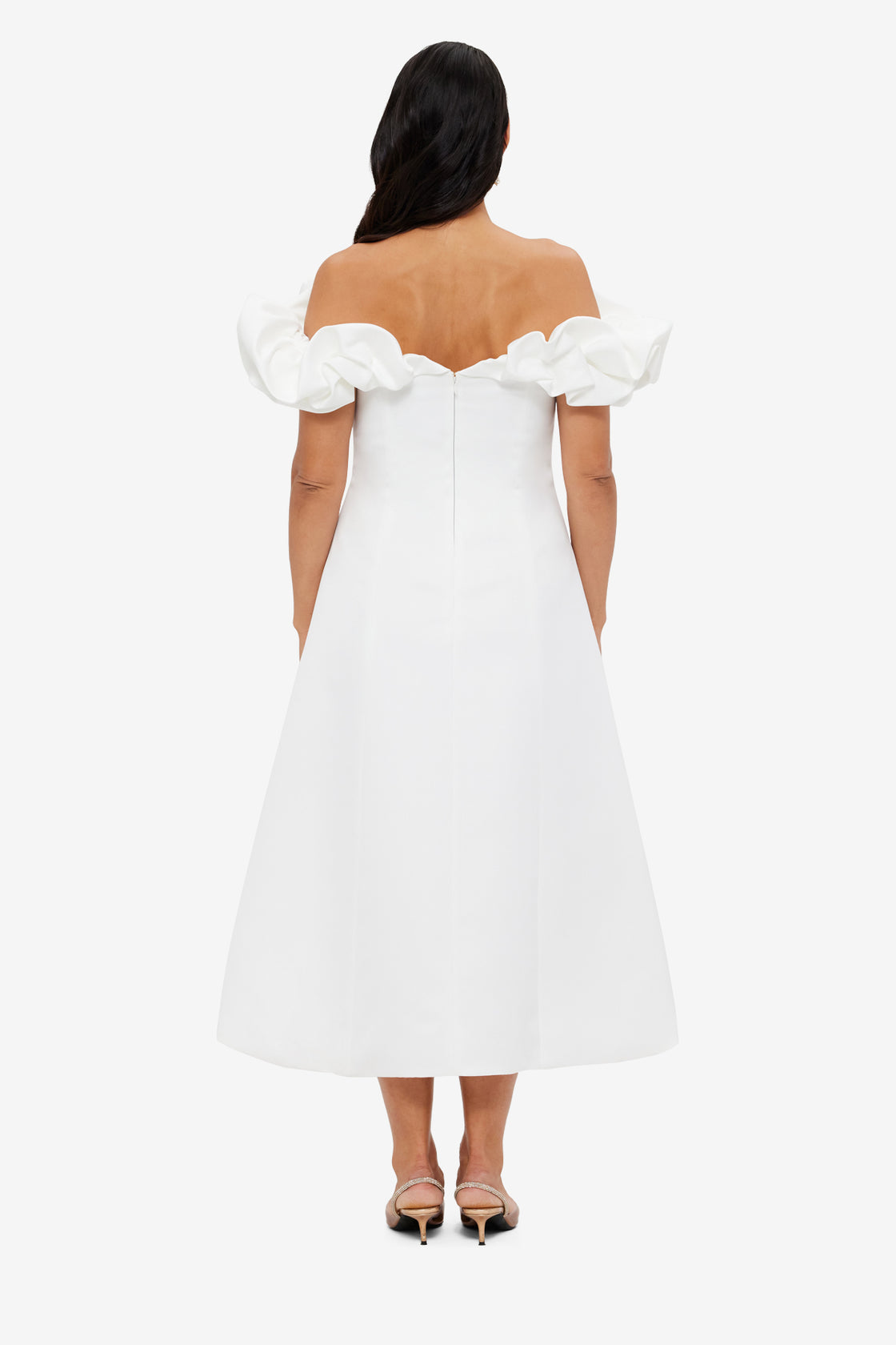 Exclusive LEO LIN Annie Off Shoulder Frill Midi Dress - Snow