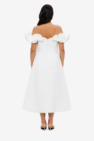 Exclusive LEO LIN Annie Off Shoulder Frill Midi Dress - Snow