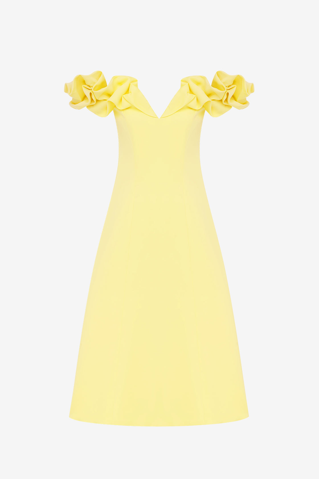 Exclusive LEO LIN Annie Off Shoulder Frill Midi Dress - Sorbet Yellow