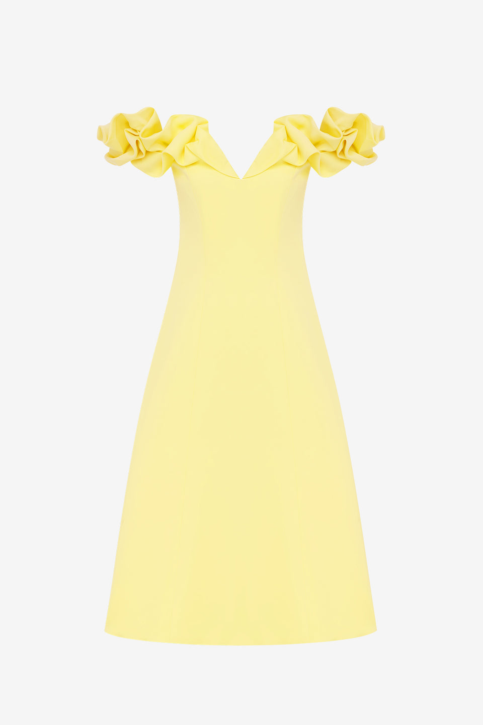 Exclusive LEO LIN Annie Off Shoulder Frill Midi Dress - Sorbet Yellow