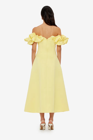 Exclusive LEO LIN Annie Off Shoulder Frill Midi Dress - Sorbet Yellow