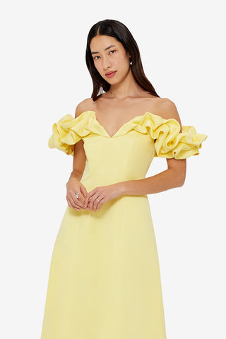 Exclusive LEO LIN Annie Off Shoulder Frill Midi Dress - Sorbet Yellow