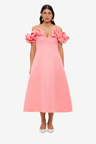Exclusive LEO LIN Annie Off Shoulder Frill Midi Dress - Strawberry Pink