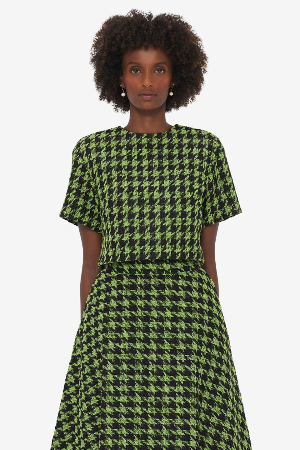 Exclusive LEO LIN Indie Tweed Sleeve Top - Houndstooth