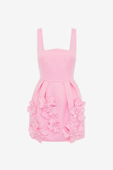 Piper Floral Appliqué Bell Shape Mini Dress - Baby Pink Dress Mini