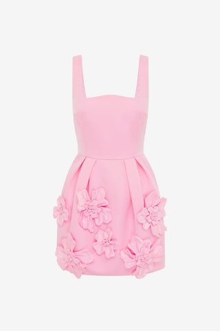 Exclusive LEO LIN Piper Floral Applique Bell Shape Mini Dress - Baby Pink