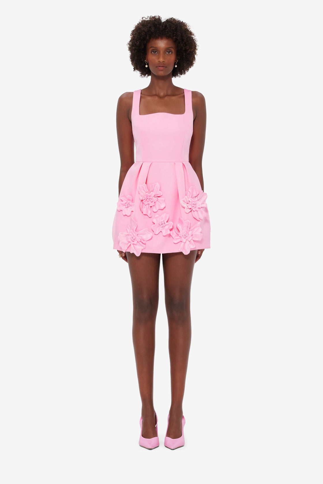 Piper Floral Appliqu Bell Shape Mini Dress - Baby Pink LEO LIN Piper Floral Appliqu Bell Shape Mini Dress - Baby Pink LEO LIN