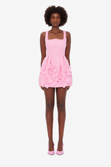 Piper Floral Appliqué Bell Shape Mini Dress - Baby Pink Dress Mini
