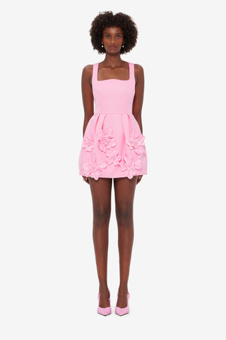 Exclusive LEO LIN Piper Floral Applique Bell Shape Mini Dress - Baby Pink