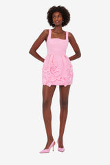 Piper Floral Appliqué Bell Shape Mini Dress - Baby Pink Dress Mini