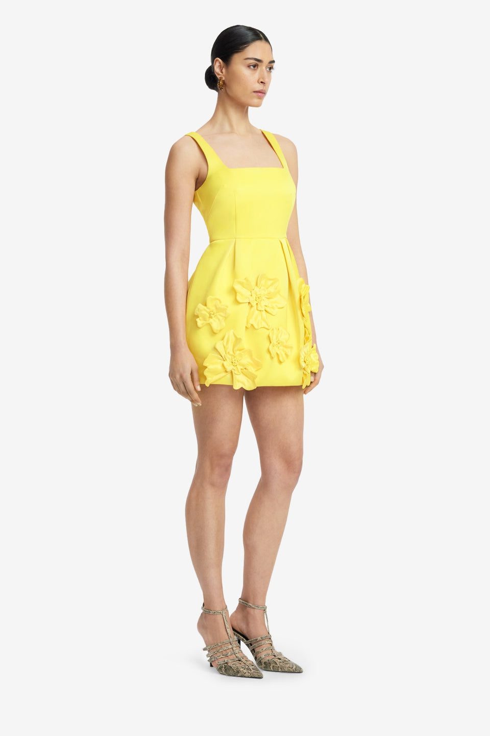Exclusive LEO LIN Piper Floral Applique Bell Shape Mini Dress - Sunshine