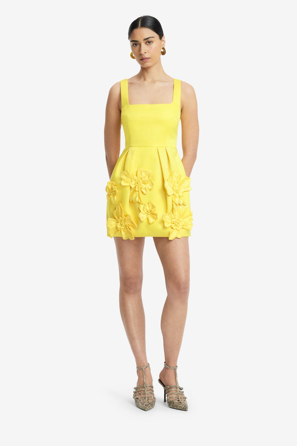 Exclusive LEO LIN Piper Floral Applique Bell Shape Mini Dress - Sunshine