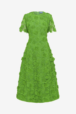 Exclusive LEO LIN Caroline Lace Short Sleeve Midi Dress - Fern