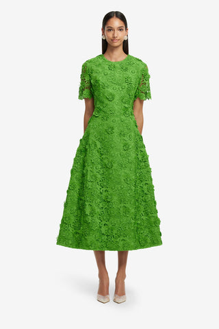 Exclusive LEO LIN Caroline Lace Short Sleeve Midi Dress - Fern