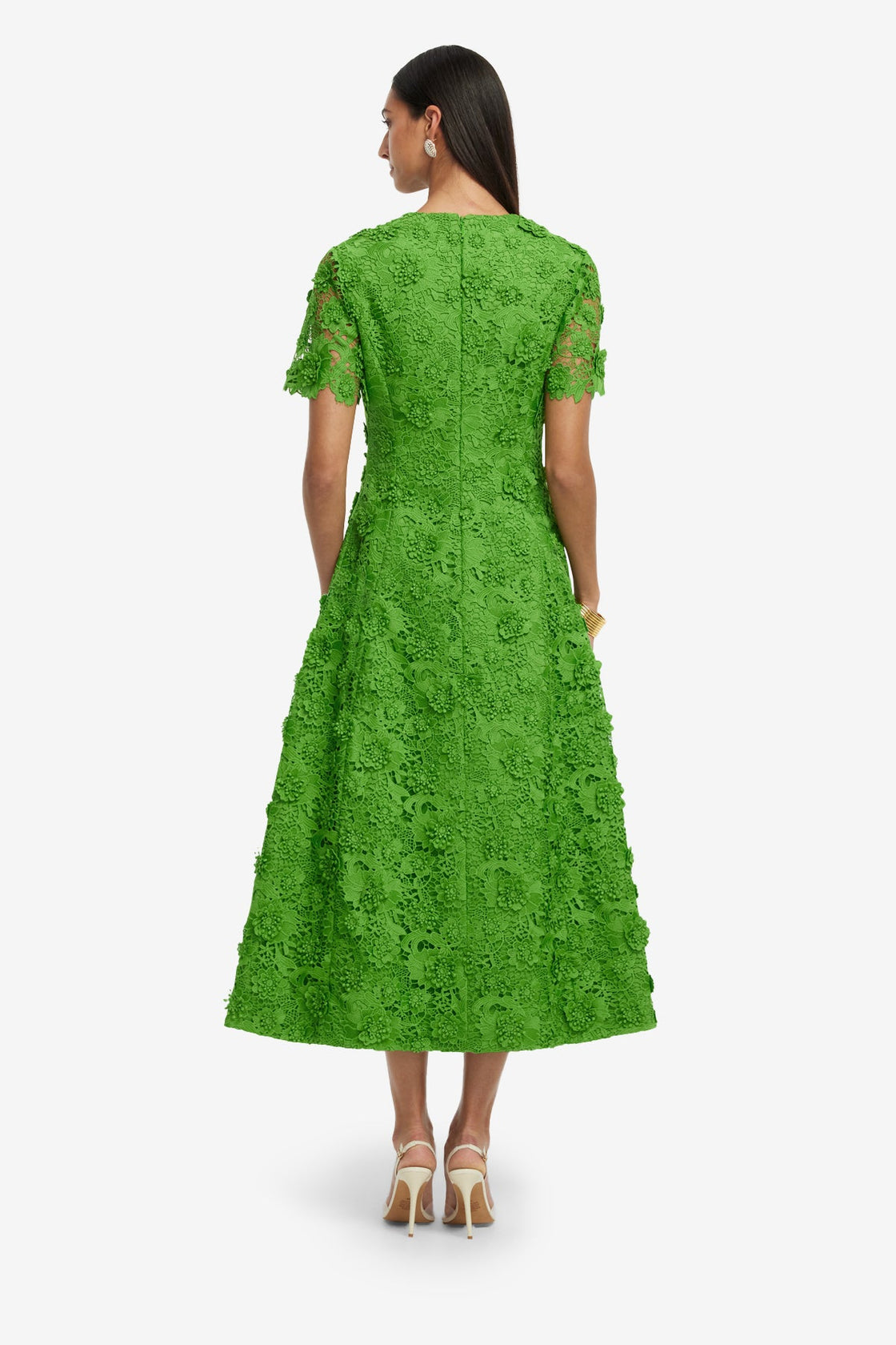 Exclusive LEO LIN Caroline Lace Short Sleeve Midi Dress - Fern