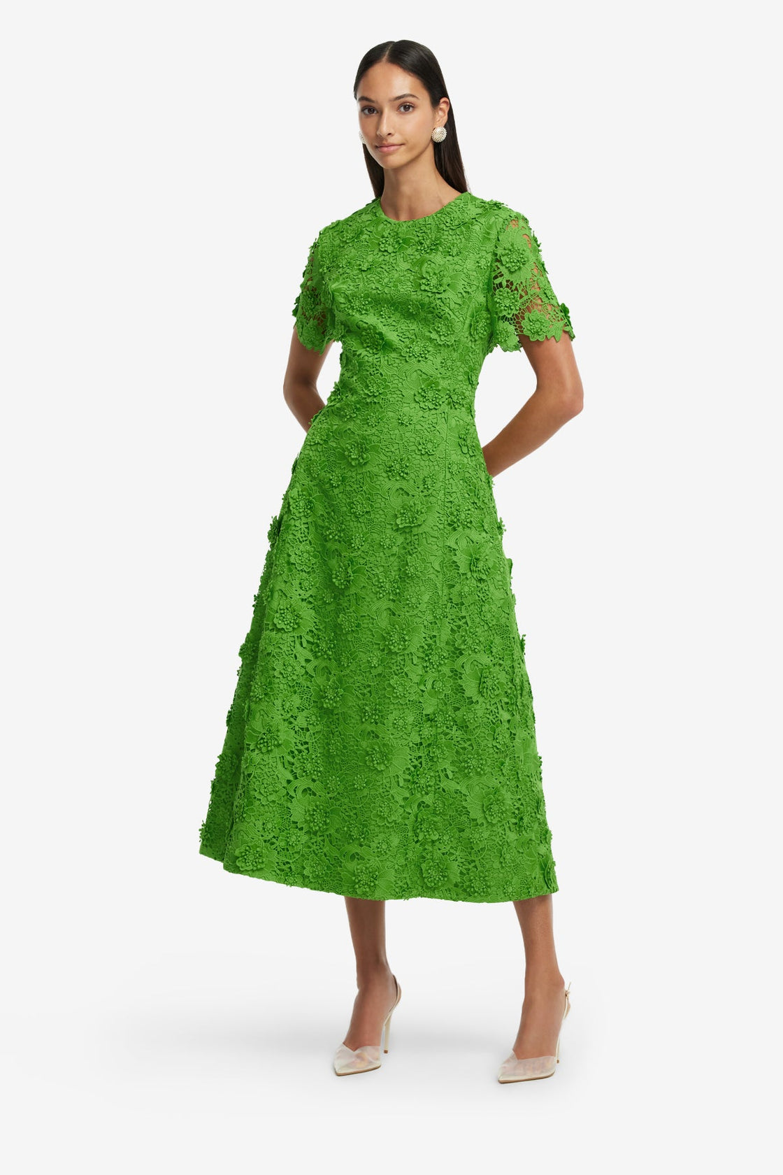 Caroline Lace Short Sleeve Midi Dress - Fern Caroline Lace Short Sleeve Midi Dress - Fern