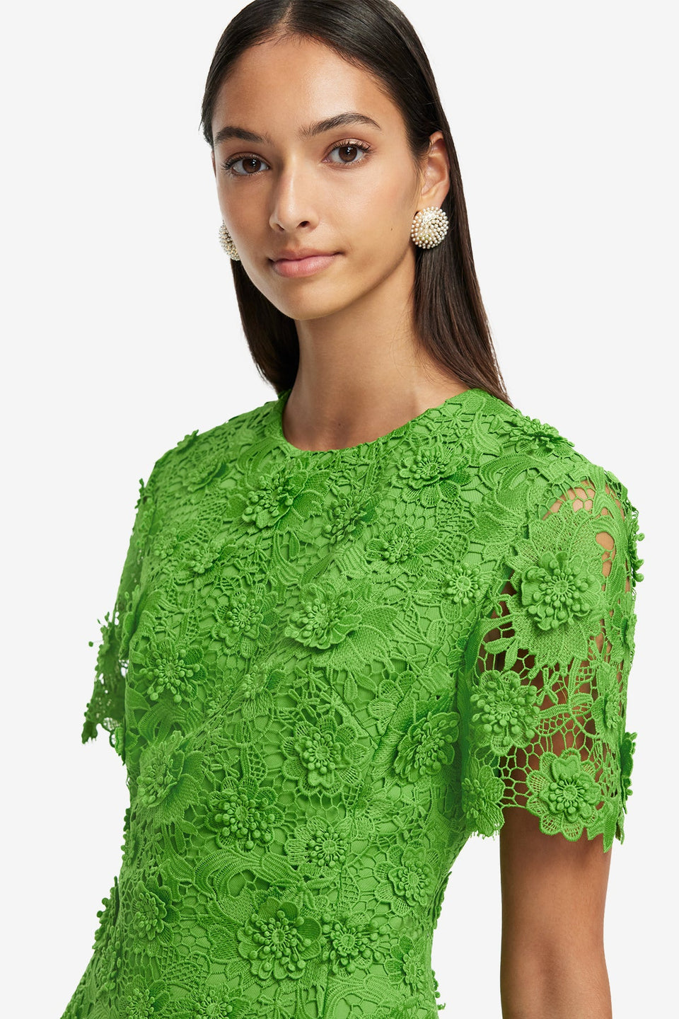 Exclusive LEO LIN Caroline Lace Short Sleeve Midi Dress - Fern