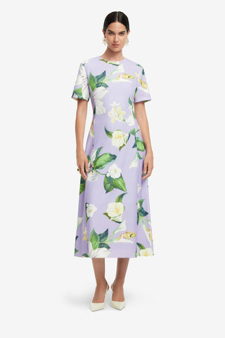 LEO LIN - Caroline Short Sleeve Midi Dress - Lily Blossom Print in Lilac LEO LIN - Caroline Short Sleeve Midi Dress - Lily Blossom Print in Lilac