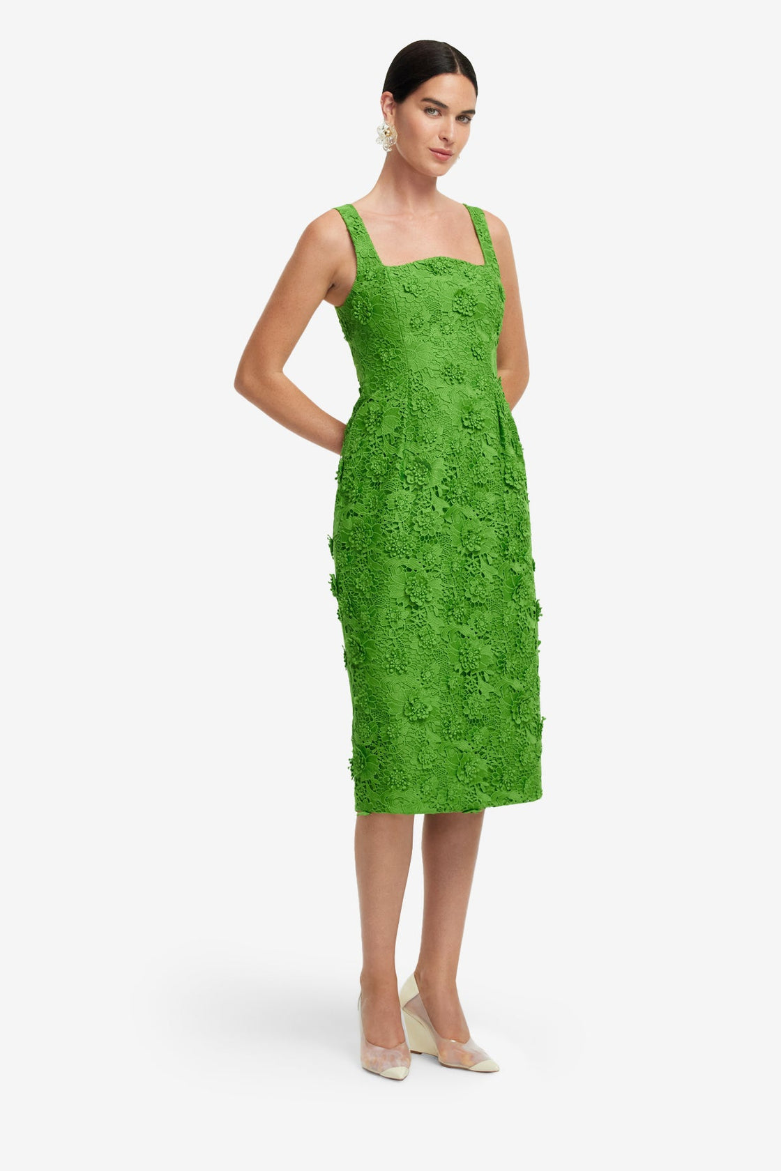 Exclusive LEO LIN Larissa Lace Midi Dress - Fern