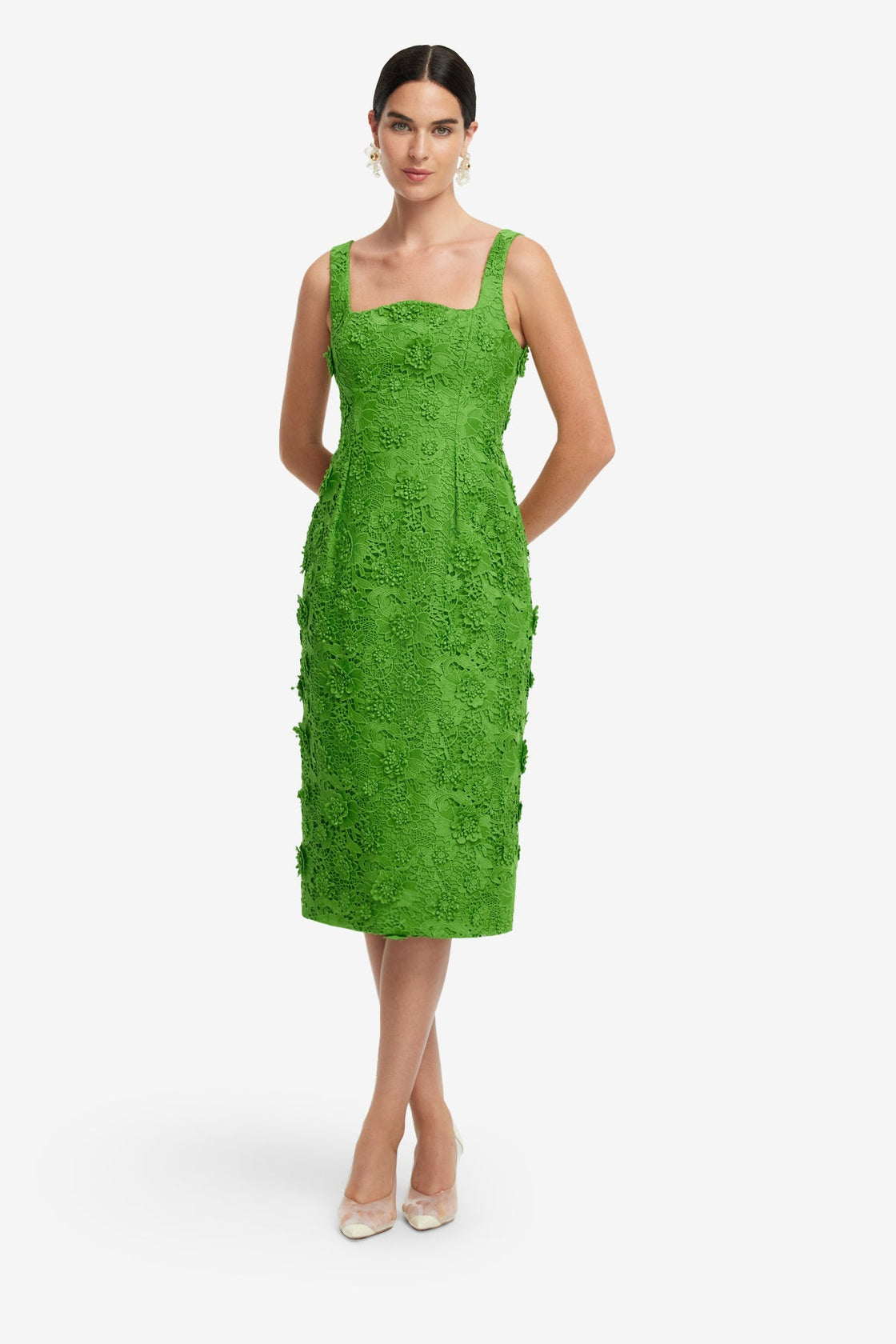 Exclusive LEO LIN Larissa Lace Midi Dress - Fern
