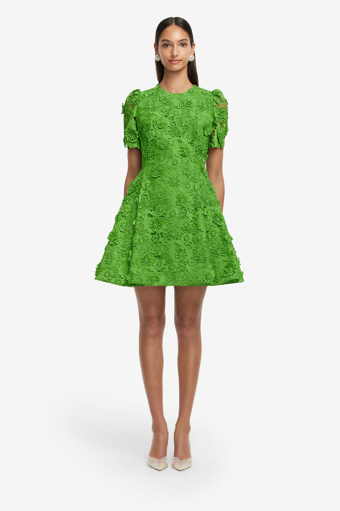 Exclusive LEO LIN Elyse Lace Short Sleeve Mini Dress - Fern