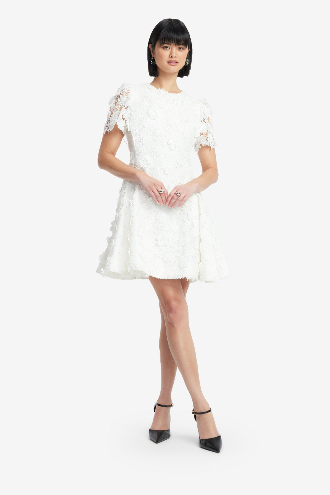 Exclusive LEO LIN Elyse Lace Short Sleeve Mini Dress - Vanilla