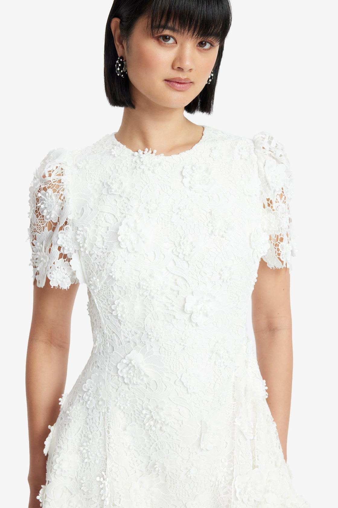 Exclusive LEO LIN Elyse Lace Short Sleeve Mini Dress - Vanilla