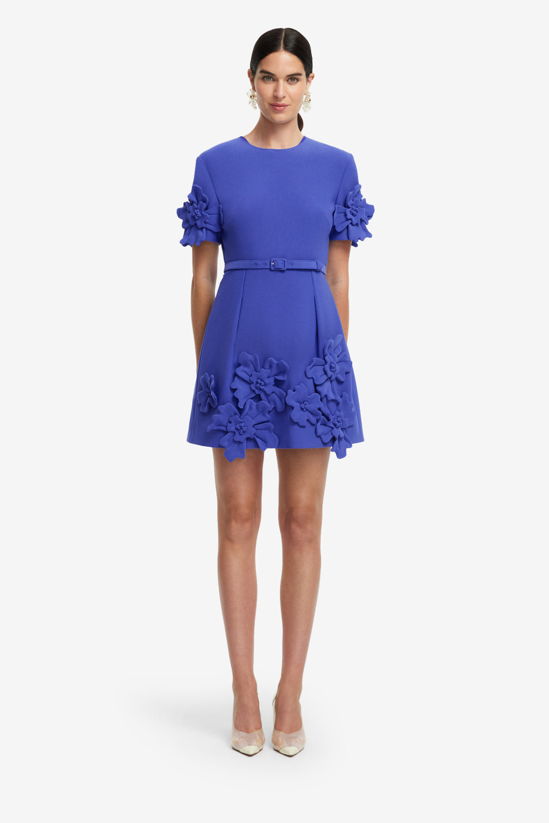 Exclusive LEO LIN Aurelie Floral Appliqué Short Sleeve Mini Dress - Lapis