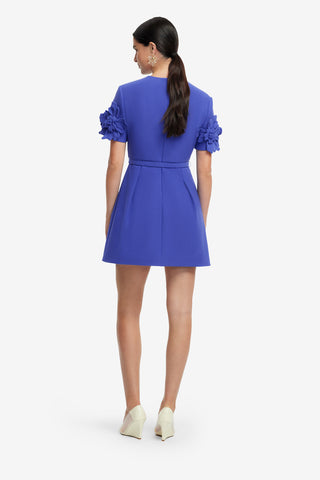 Exclusive LEO LIN Aurelie Floral Appliqué Short Sleeve Mini Dress - Lapis