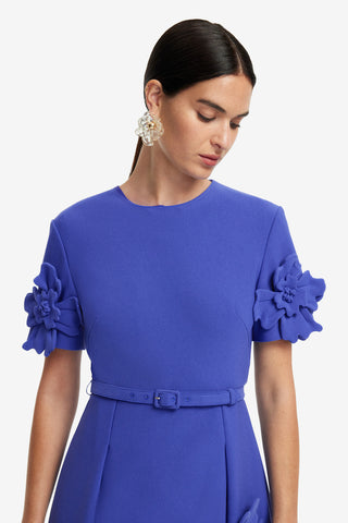 Exclusive LEO LIN Aurelie Floral Appliqué Short Sleeve Mini Dress - Lapis