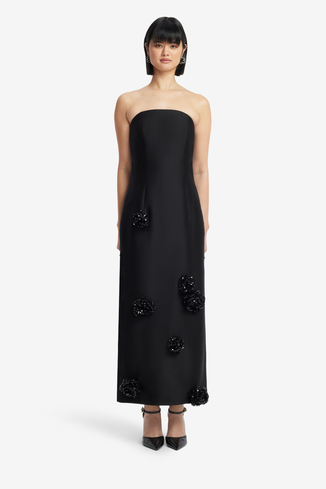 Exclusive LEO LIN Rayna Embellished Wool Blend Bustier Maxi Dress - Ebony